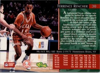 1995 Classic Rookies #30 Terrence Rencher Back