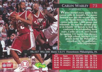 1995 Classic Rookies #73 Carlin Warley Back