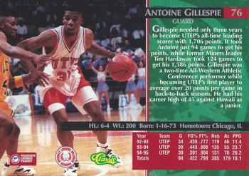 1995 Classic Rookies #76 Antoine Gillespie Back
