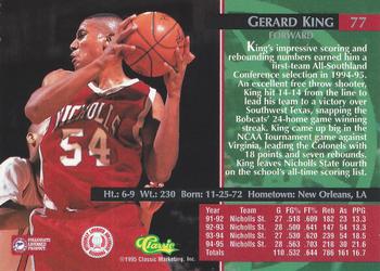 1995 Classic Rookies #77 Gerard King Back