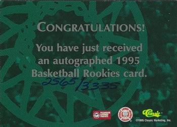 1995 Classic Rookies - Autographs #NNO Cory Alexander Back