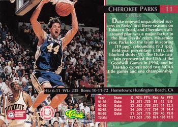 1995 Classic Rookies - Silver Foil #11 Cherokee Parks Back