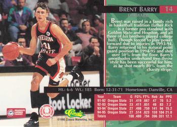 1995 Classic Rookies - Silver Foil #14 Brent Barry Back