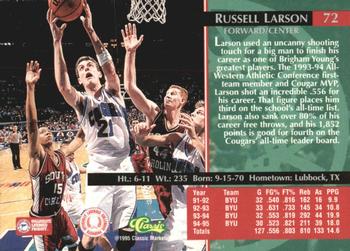 1995 Classic Rookies - Silver Foil #72 Russell Larson Back