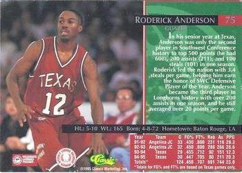 1995 Classic Rookies - Silver Foil #75 Roderick Anderson Back