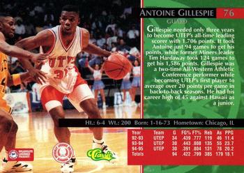 1995 Classic Rookies - Silver Foil #76 Antoine Gillespie Back