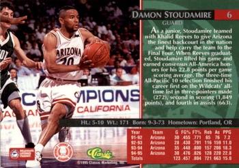 1995 Classic Rookies - Printer's Proofs #6 Damon Stoudamire Back