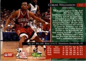 1995 Classic Rookies - Printer's Proofs #12 Corliss Williamson Back