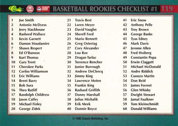 1995 Classic Rookies - Printer's Proofs #119 Joe Smith Back