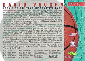 1995 Classic Rookies - Rookie of the Year Interactives #ROY 16 David Vaughn Back