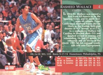 1995 Classic Rookies - Autograph Edition #4 Rasheed Wallace Back