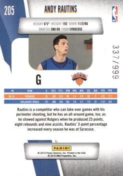 2010-11 Panini Prestige - Draft Picks Light Blue #205 Andy Rautins Back
