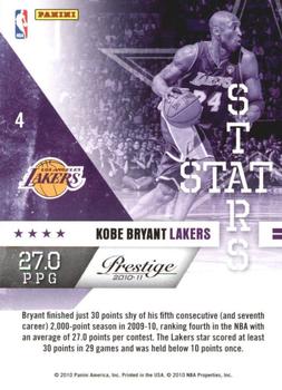 2010-11 Panini Prestige - Stat Stars #4 Kobe Bryant Back