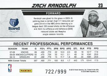 2010-11 Donruss - Production Line #23 Zach Randolph Back