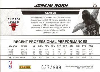 2010-11 Donruss - Production Line #75 Joakim Noah Back