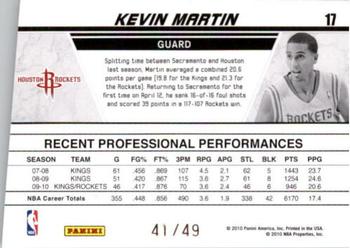 2010-11 Donruss - Production Line Die Cuts Sapphire #17 Kevin Martin Back