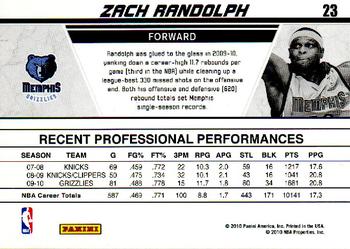 2010-11 Donruss - Production Line Rack Packs #23 Zach Randolph Back