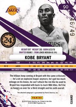 2010-11 Panini Rookies & Stars Longevity - Signatures #90 Kobe Bryant Back