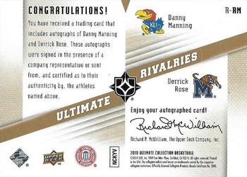 2010-11 Upper Deck Ultimate Collection - Rivalries Signatures #RRM Danny Manning / Derrick Rose Back