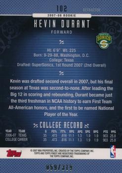 2006-07 Finest - Refractors Silver #102 Kevin Durant Back