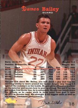 1994 Classic Draft #18 Damon Bailey Back