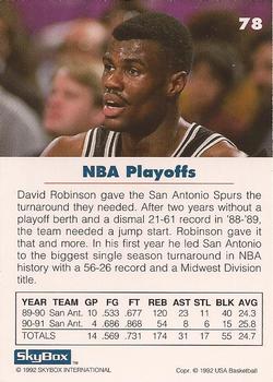 1992 SkyBox USA #78 David Robinson Back