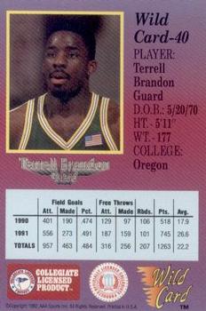 1991-92 Wild Card #40 Terrell Brandon Back