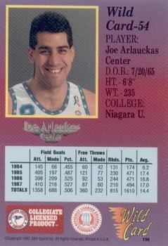 1991-92 Wild Card #54 Joe Arlauckas Back
