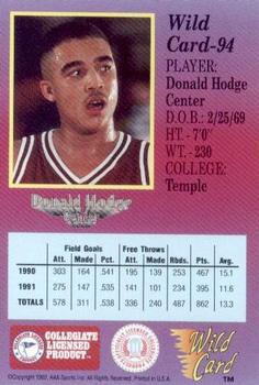1991-92 Wild Card #94 Donald Hodge Back