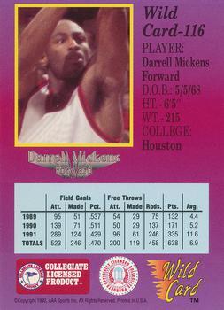 1991-92 Wild Card - 100 Stripe #116 Darrell Mickens Back