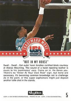 1994 SkyBox USA #5 Alonzo Mourning Back