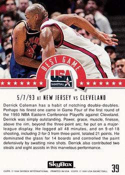 1994 SkyBox USA #39 Derrick Coleman Back