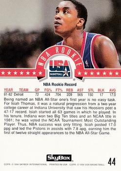 1994 SkyBox USA #44 Isiah Thomas Back