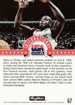 1994 SkyBox USA #67 Shaquille O'Neal Back
