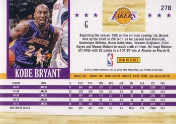 2011-12 Hoops #278 Kobe Bryant Back