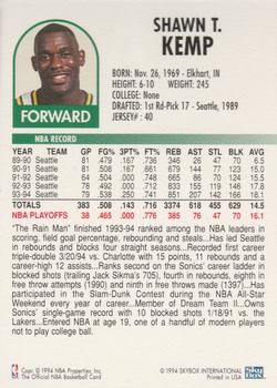 1995 Kenner/Hoops Starting Lineup Cards #NNO Shawn Kemp Back