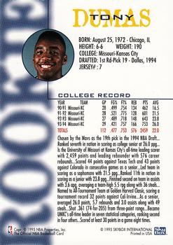 1994-95 Hoops Schick NBA Rookies #NNO Tony Dumas Back
