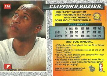 1994-95 Topps Embossed - Golden Idols #116 Clifford Rozier Back