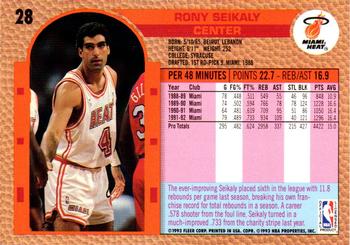 1992-93 Fleer Drake's #28 Rony Seikaly Back