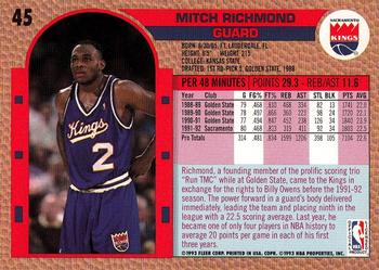 1992-93 Fleer Drake's #45 Mitch Richmond Back