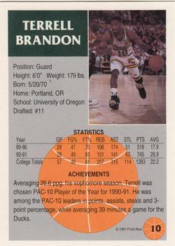 1991 Front Row #10 Terrell Brandon Back