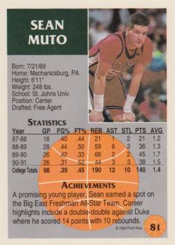 1991 Front Row Update #81 Sean Muto Back
