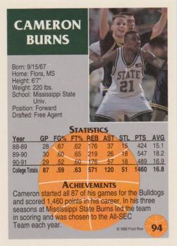 1991 Front Row Update #94 Cameron Burns Back