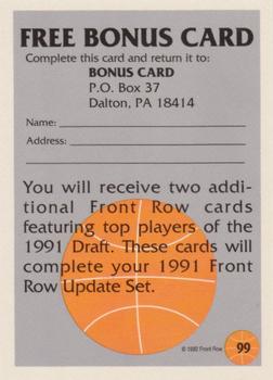 1991 Front Row Update #99 Bonus Card Back