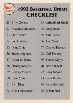 1991 Front Row Update #100 Checklist Front