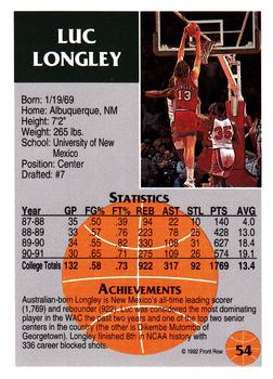 1991 Front Row Update #54 Luc Longley Back