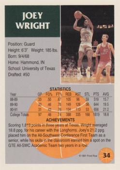 1991 Front Row - Gold #34 Joey Wright Back