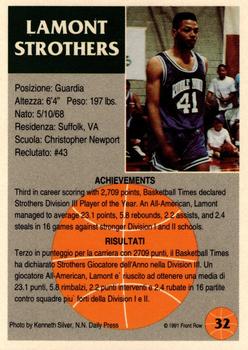 1991 Front Row Italian/English - Gold #32 Lamont Strothers Back