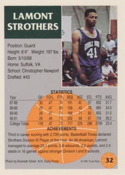 1991 Front Row - Silver #32 Lamont Strothers Back