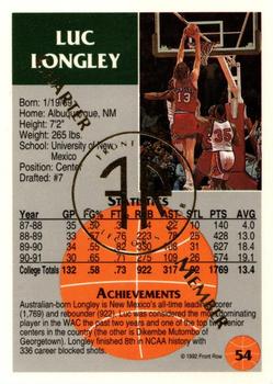 1991 Front Row Update - Gold Charter Member #54 Luc Longley Back